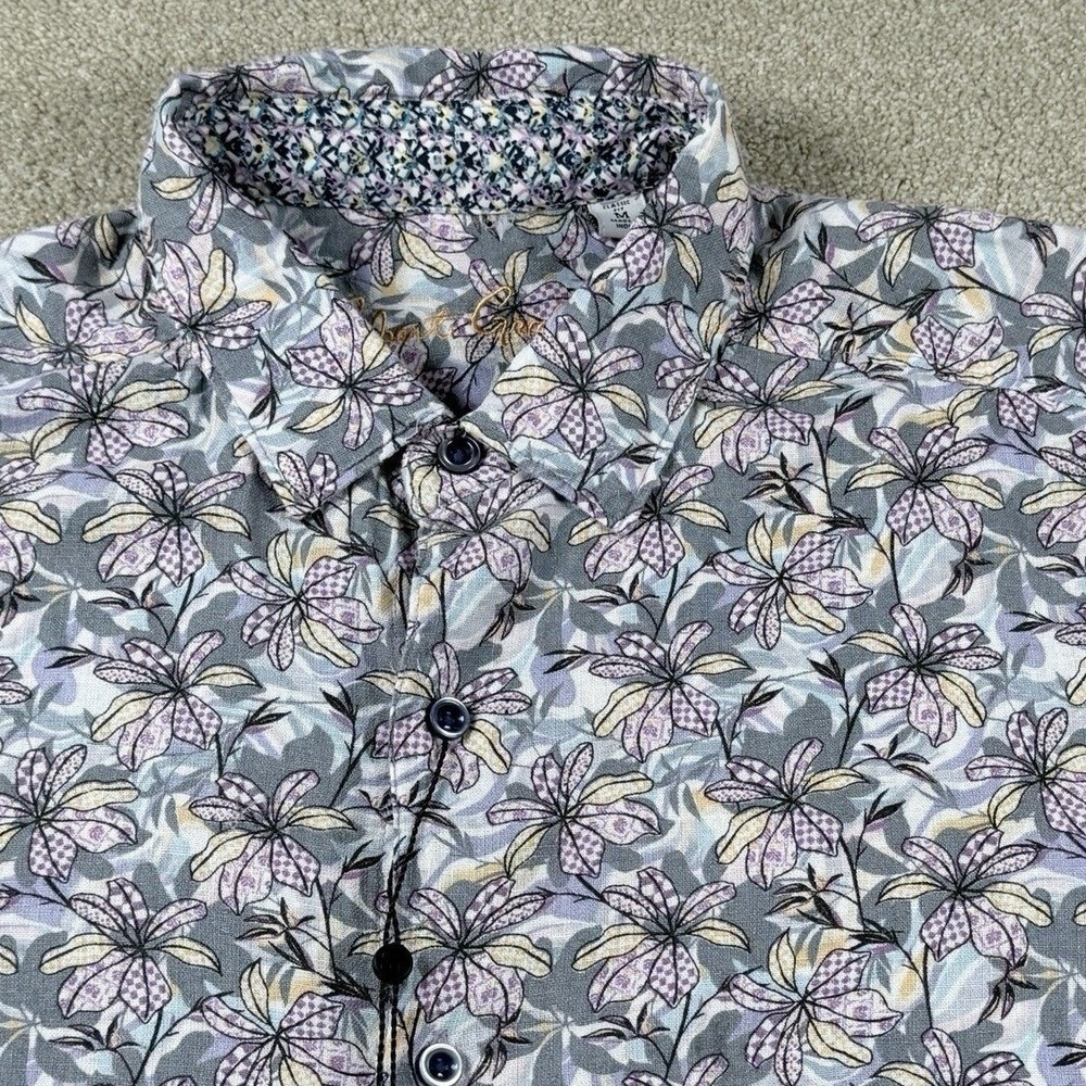 Robert Graham Silverman Classic Fit Floral Short Sleeve Linen Blend Shirt Medium